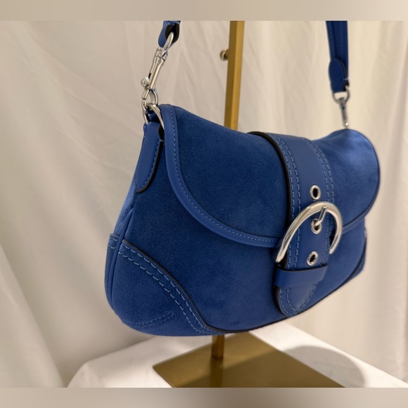 Coach SoHo Flap Bag in Mist Blue Suede and Silver Hardware - Picture 3 of 13